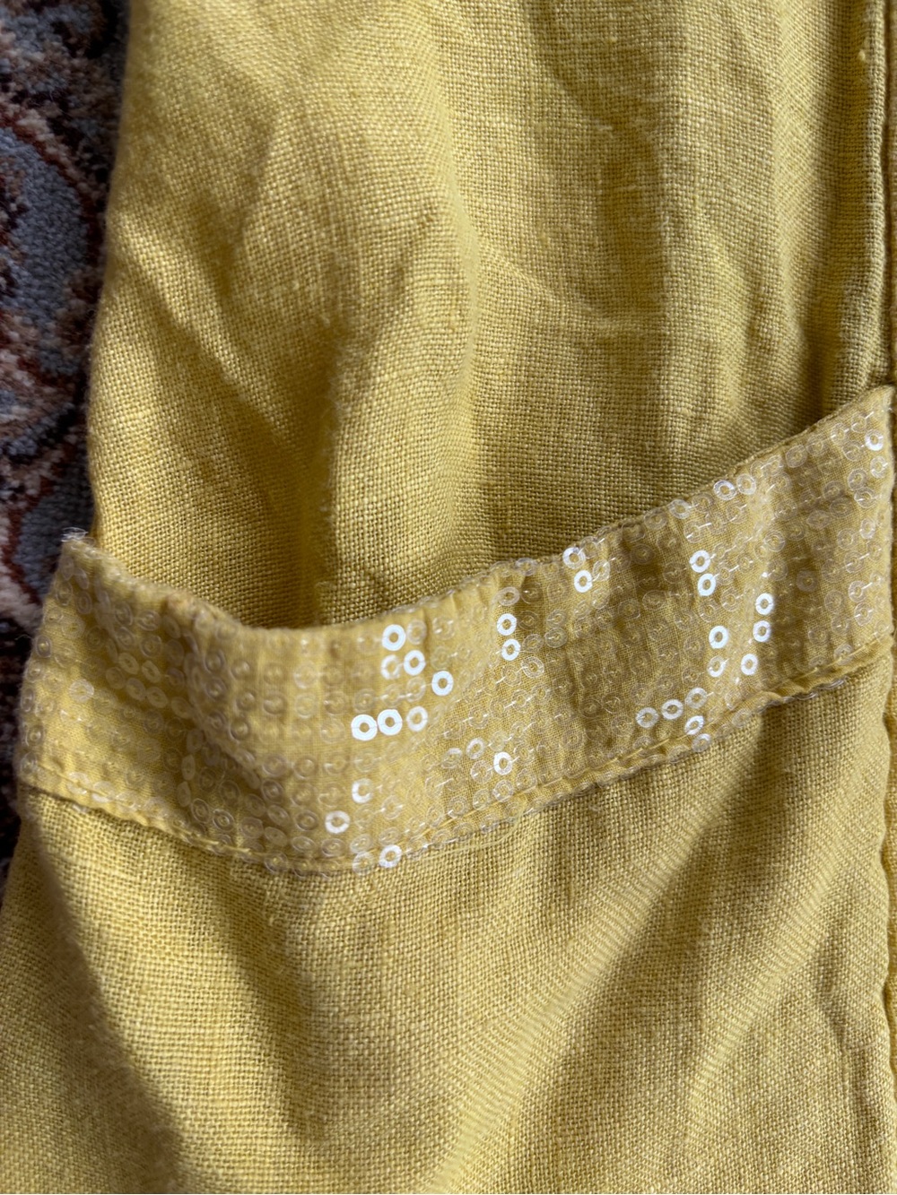 59. Sleeveless Sunny Yellow Linen Mini Dress with Mother of Pearl Button Front - Picture 16 of 17